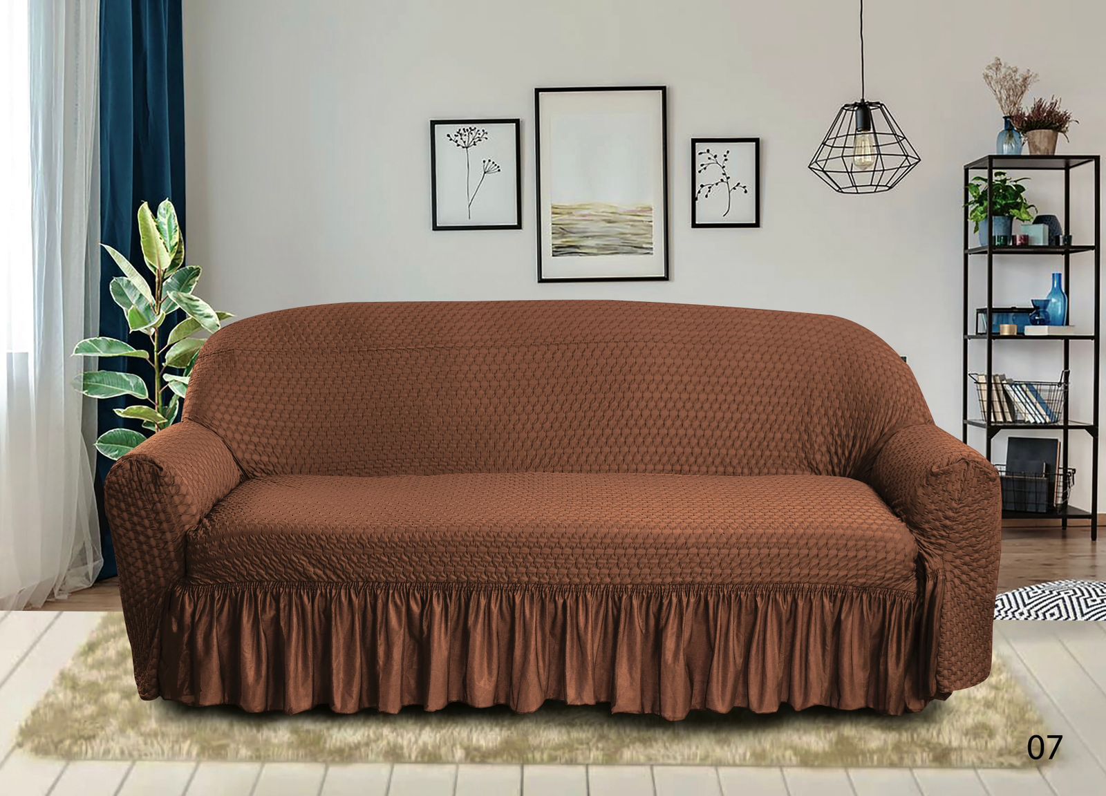 Butterfly Stretchable Sofa Cover – Premium Textured Fabric with Skirt Design - Image 5