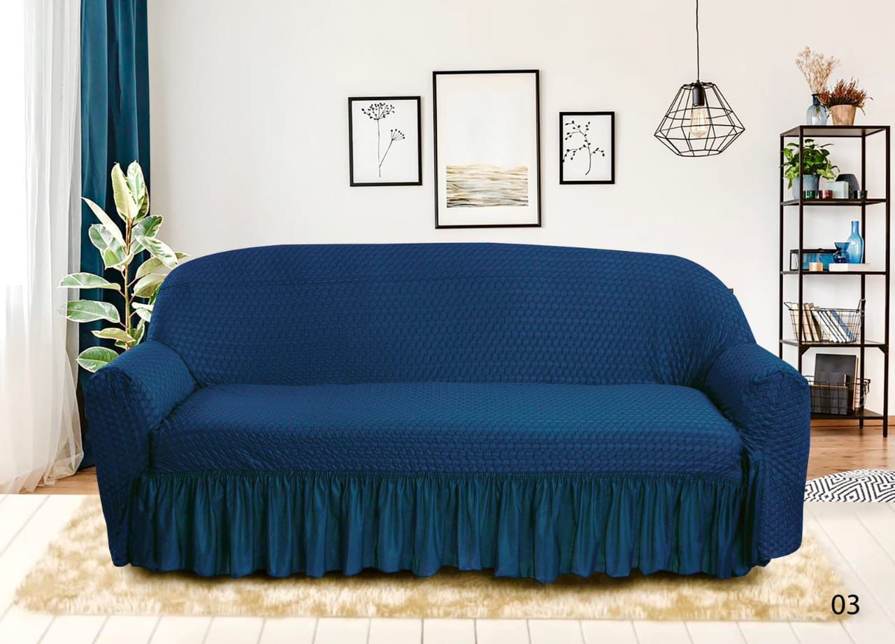 Butterfly Stretchable Sofa Cover – Premium Textured Fabric with Skirt Design - Image 3