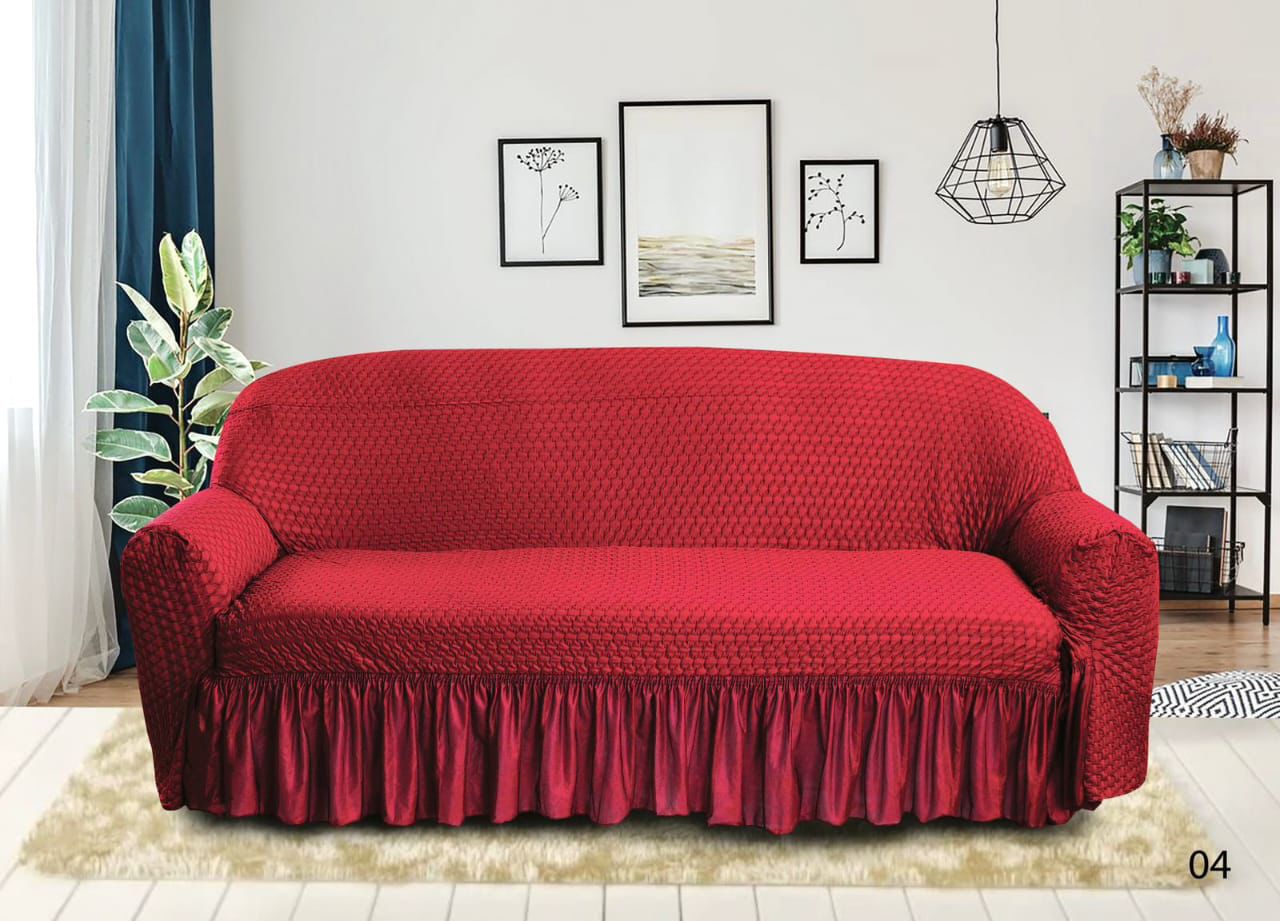 Butterfly Stretchable Sofa Cover – Premium Textured Fabric with Skirt Design