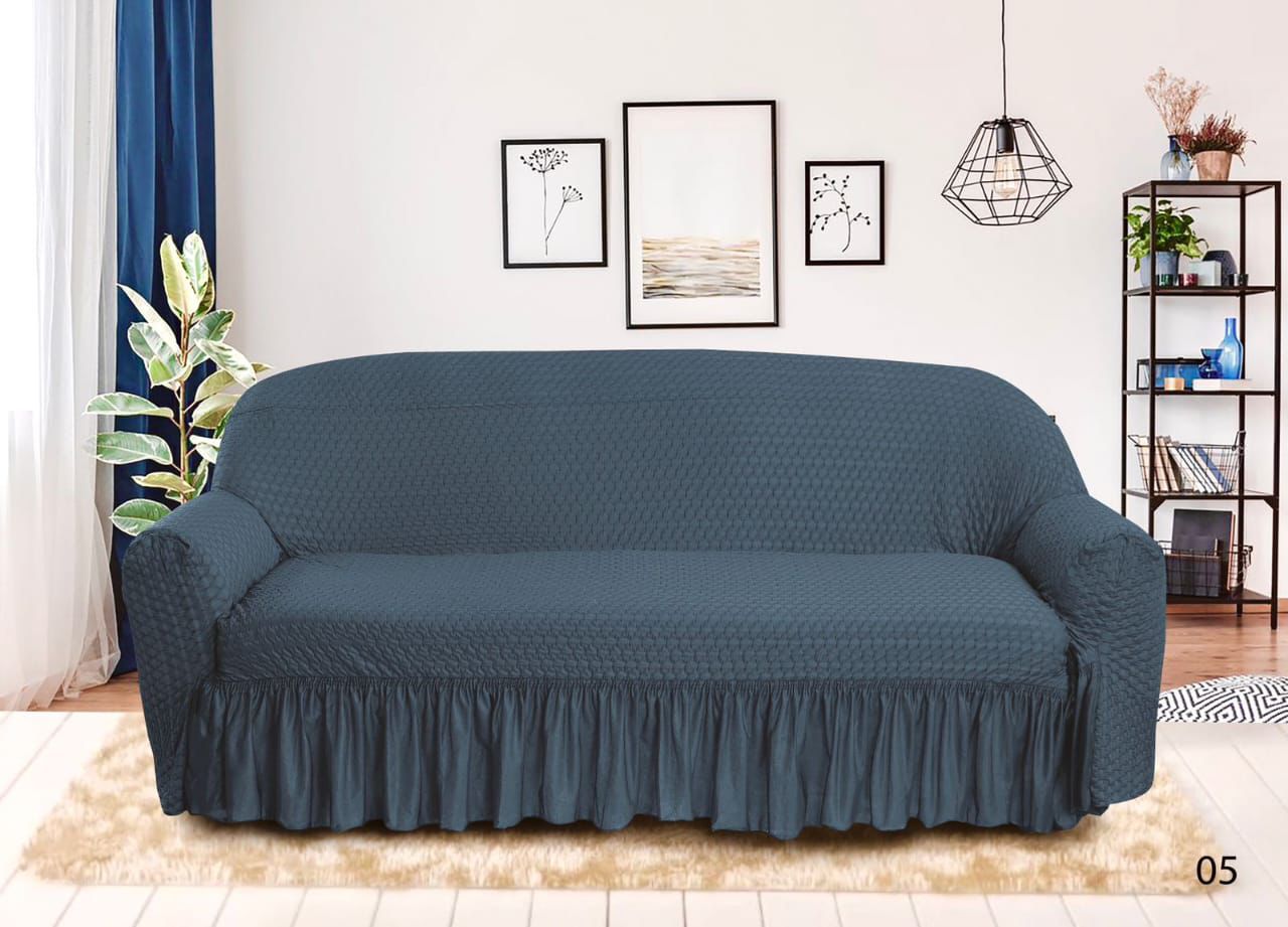 Butterfly Stretchable Sofa Cover – Premium Textured Fabric with Skirt Design - Image 2